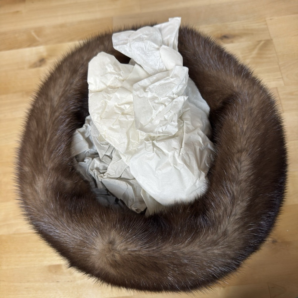 1960s NWT Kates Canada Natural Demi Buff Mink Fur Bowler Derby Hat - Union Made - Picture 8 of 16